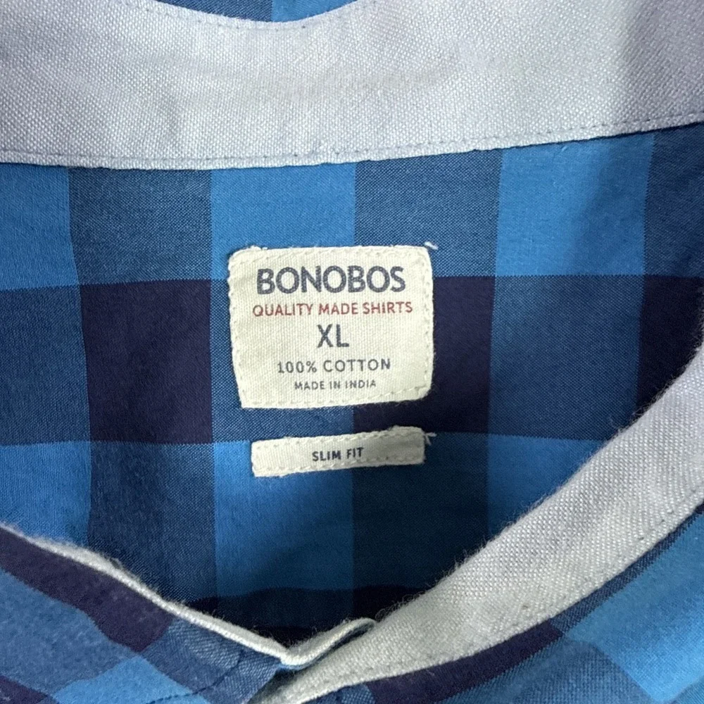 Bonobos Slim Fit Shirt Teal Blue Plaid Cotton Button Down Mens XLarge Modern .